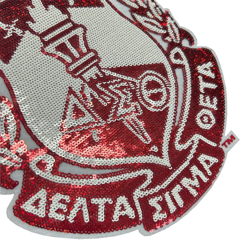 Iron on Sequined Delta Shield Patch for Pearl Jean Jacket, Sorority Shirt, DELTA SIGMA THETA Symbols, Red and White Patches