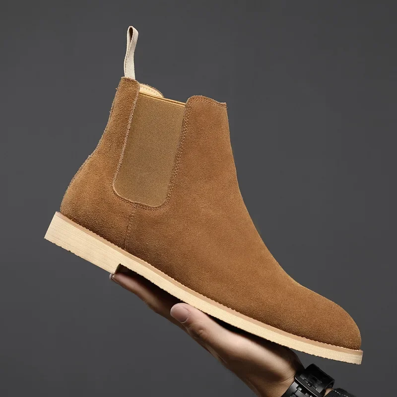 

Men's Classic Retro Chelsea Boots Cow Suede Genuine Leather Mens British Style Ankle Boot Men Short Boots High-top Casual Shoes