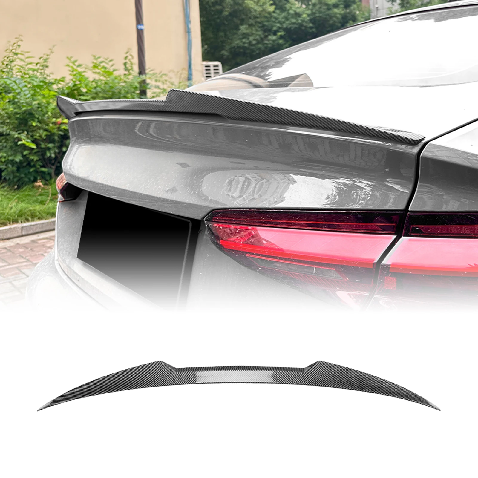 

Rear Trunk Lid Spoiler Wing Lip For Audi A5 F5 4 Door Sportback 2017-2024 Carbon Fiber Look/Gloss Black Tail Tailgate Splitter