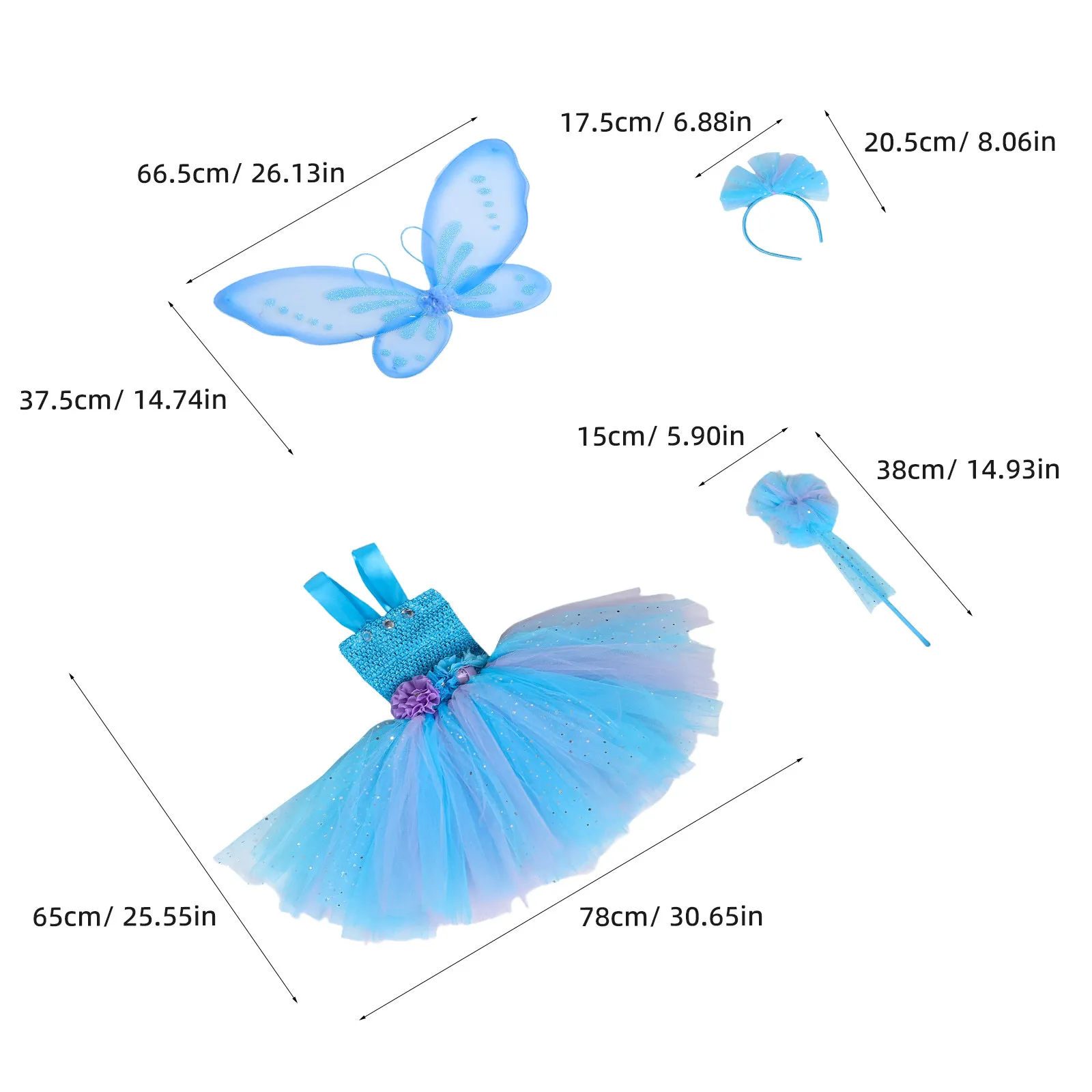 1Set Fairy Costume Skirt Photography Dress Baby Girls Tulle Butterfly Dress Wing Birthday Party Cosplay Outfit 110-120Cm