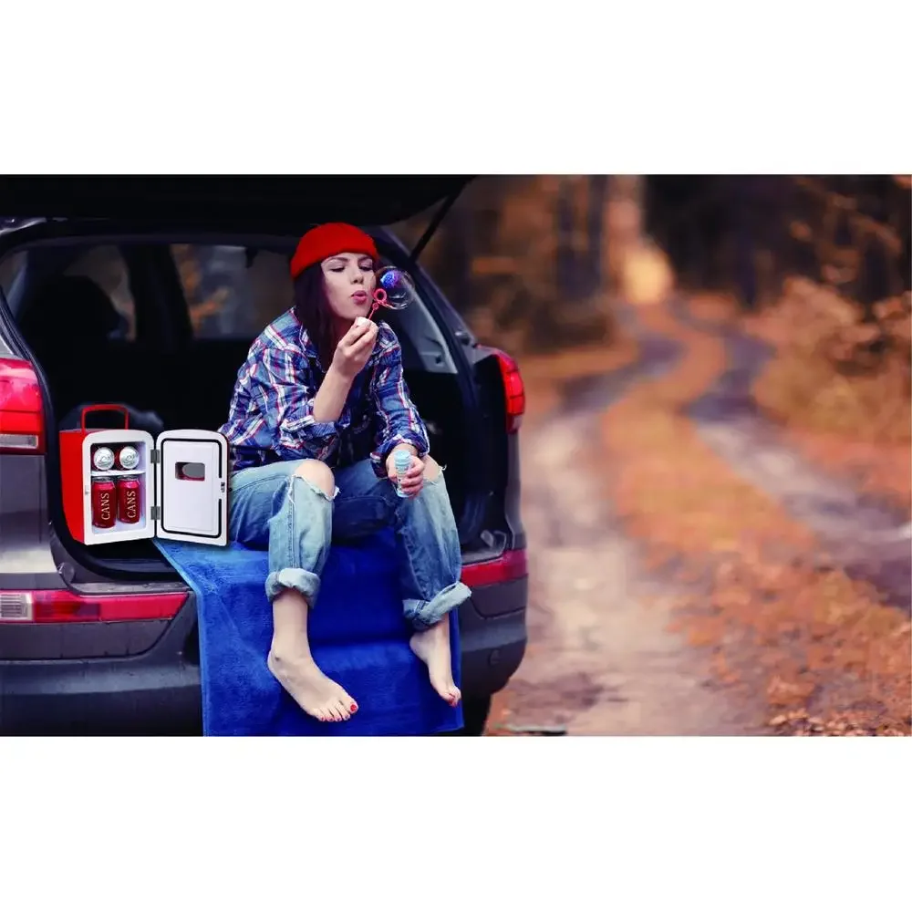 ثلاجة صغيرة محمولة ريترو 6 علب EFMIS129 باللون الأحمر