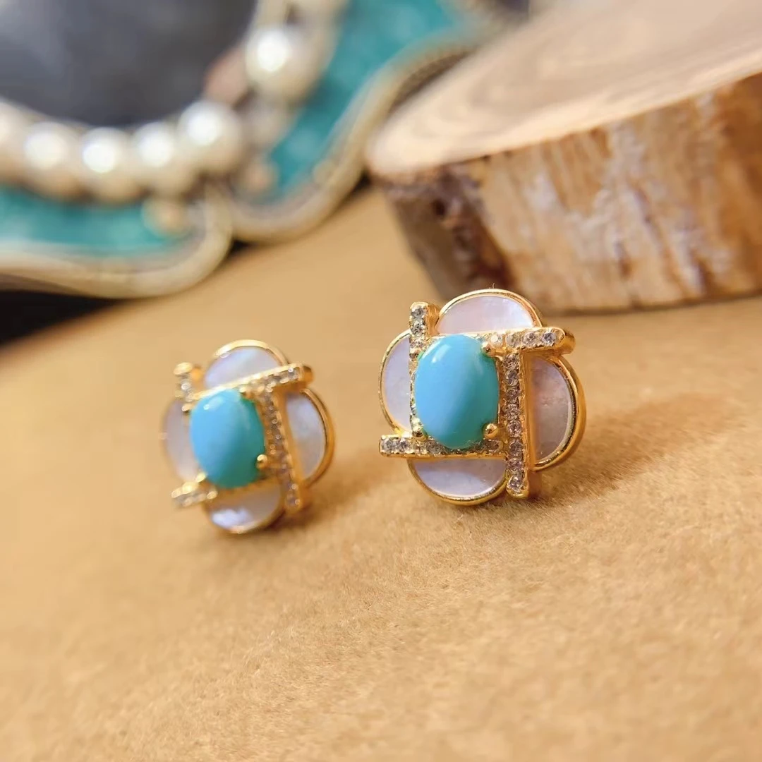 KJJEAXCMY Natural Optimize Turquoise Earrings S925 silver , electroplated locking color process, high clarity Full of luster