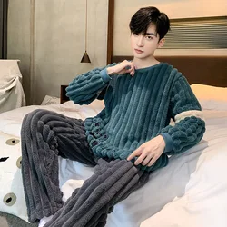 2022 Thick Flannel Men's Pajamas Set Autumn Winter Plus Velvet Thicken Long Sleeves Sleepwear Pjs Nightwear Warm Lounge Wear Set