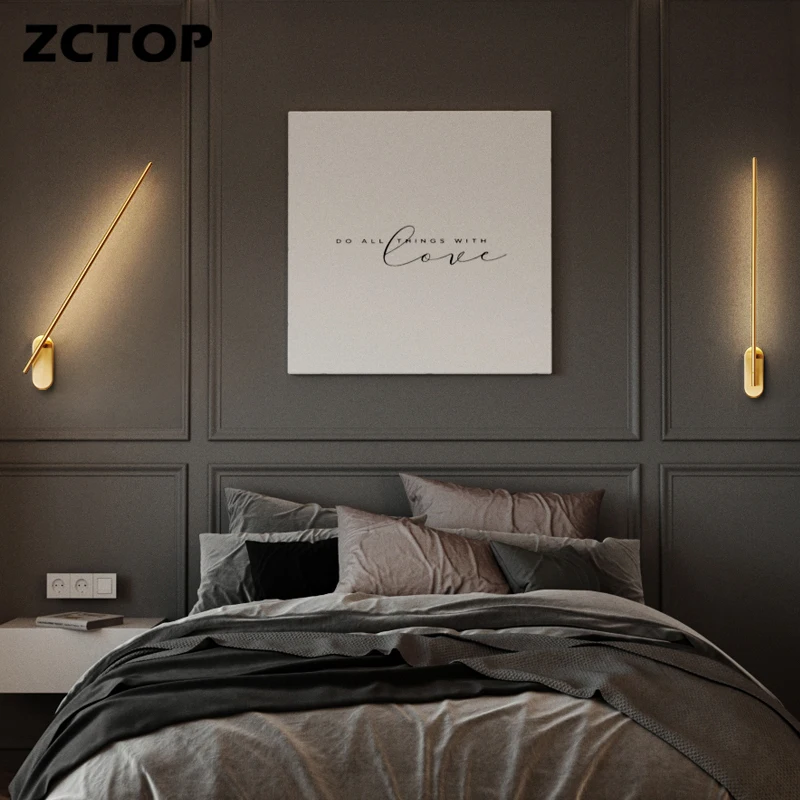 LED Long Strip Wall Lamp Full Copper Rotatable Wall Light For Living Room Bedroom Bedside Aisle Corridor Indoor Decor Led Sconce