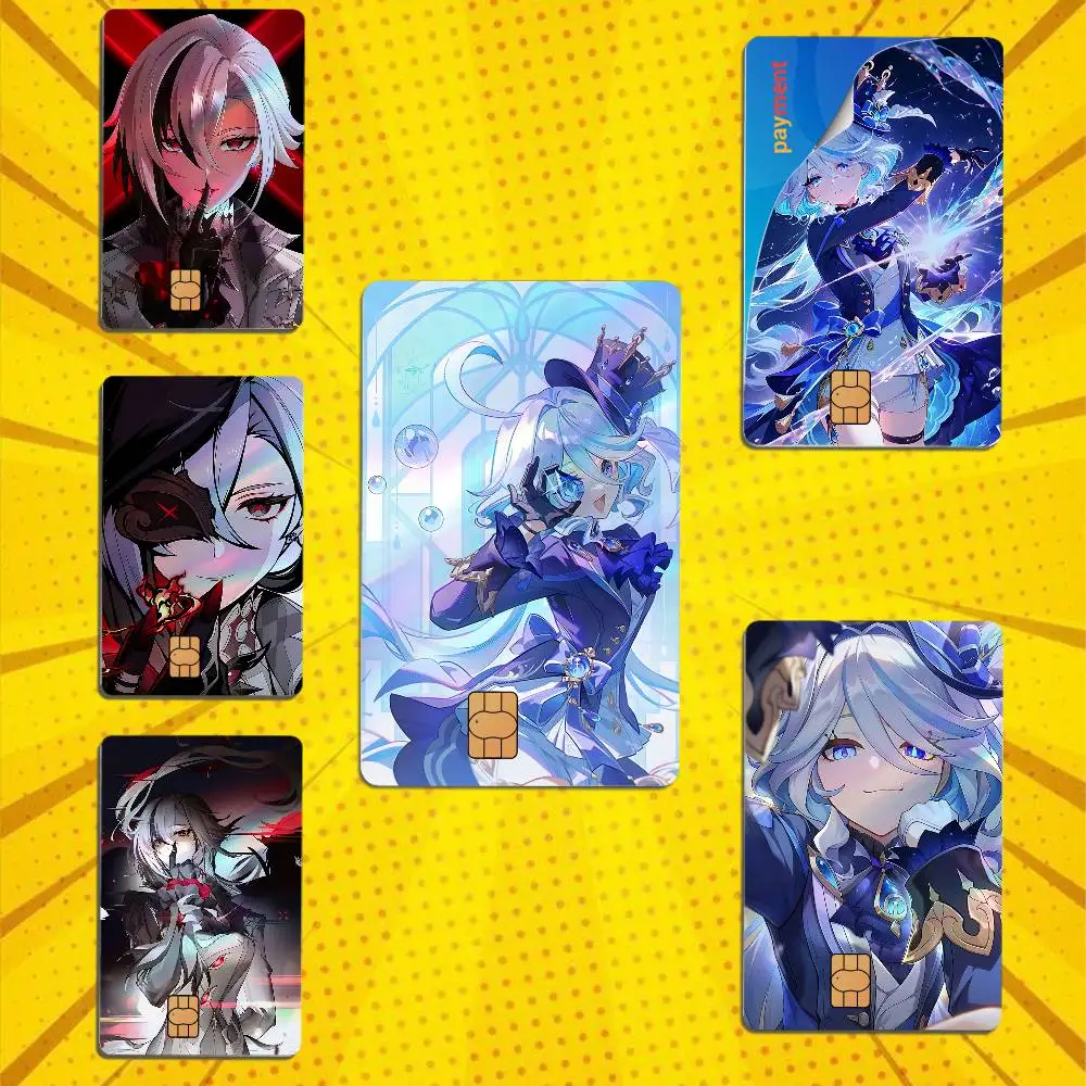 Furina Arlecchino Genshin Impact Laser-like texture Card Stickers Credit Visa Debit Bank Charge Card Bus Metro Sticker