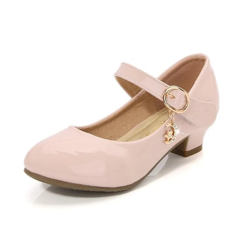 Zapatos de princesa para niñas, sandalias de tacón alto, zapatos de vestir para fiesta de boda, negro, blanco, rosa, 26-38