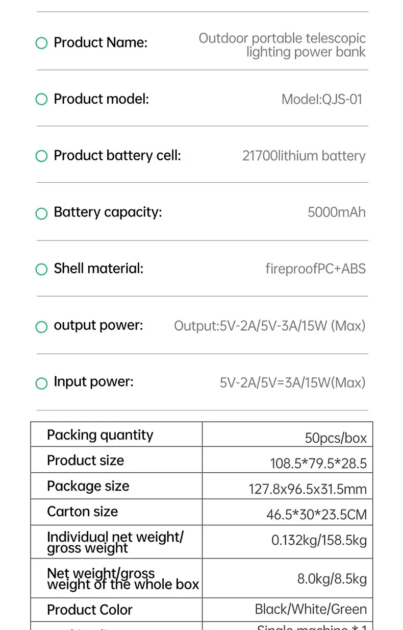 Power bank fast charging, multi-functional integrated emergency flash light outdoor portable mobile, power supply night light