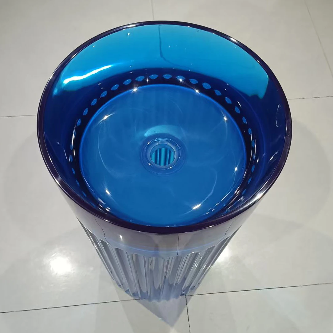 Potted Plants On StandsBlue Striped Design Pedestal Wash Basin Transparent Resin Freestanding Eco-Friendly Bathroom Sink 9L Capa