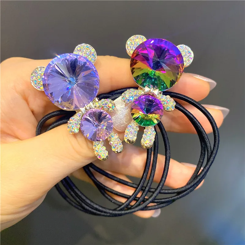 Gem Stone Bear Children Elastic Hair Bands Scrunchies Baby Girls Rubber Band Ponytail Holder Hair Accessories Hair Ties Ropes