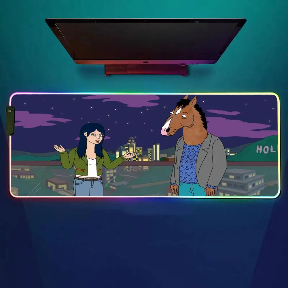 

Мультяшный ТВ B-BoJack-K FHorseman Коврик для мыши RGB Игровой коврик для мыши Настольный коврик HD Gamer Большой светодиодный светильник XXL Коврики для мыши