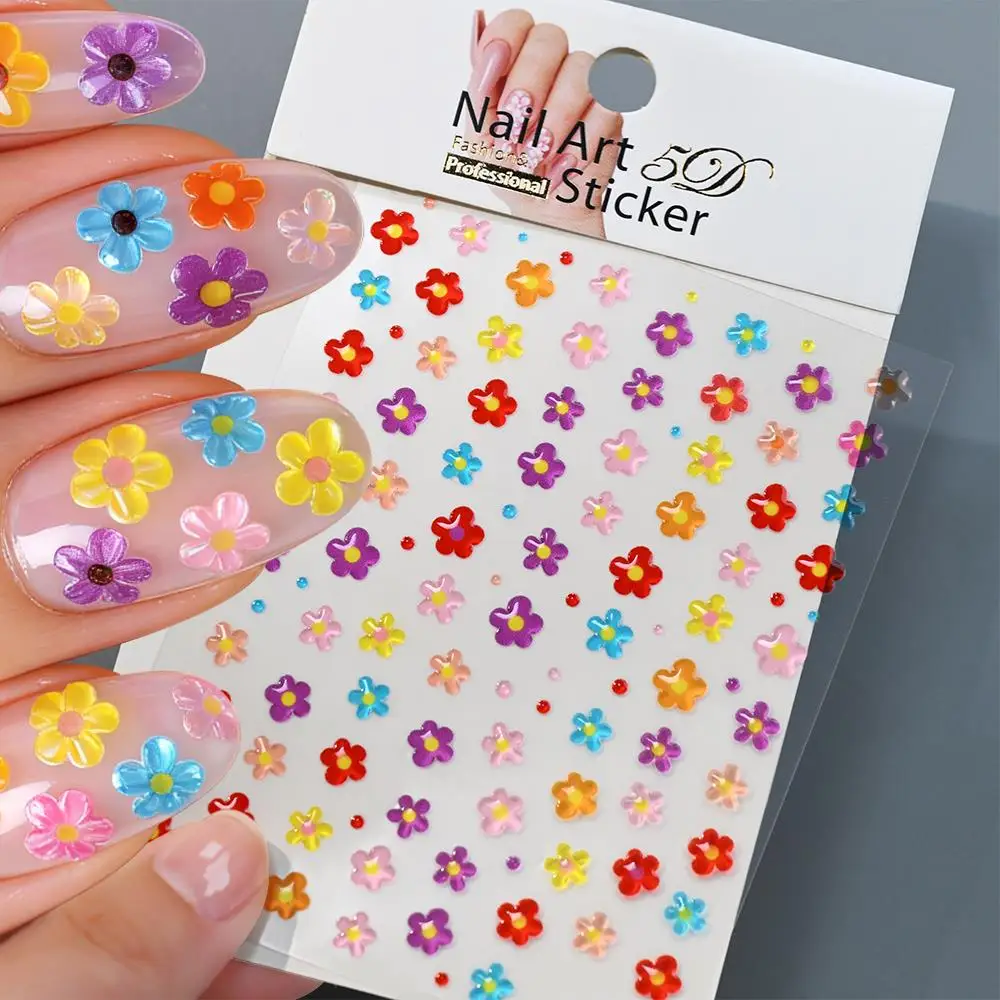 

1Pcs 5D Embossed Colorful Jelly Flower Nail Stickers Relief Five-Petals Floral Nails Decals Kawaii Mini Flowers Manicure Sliders