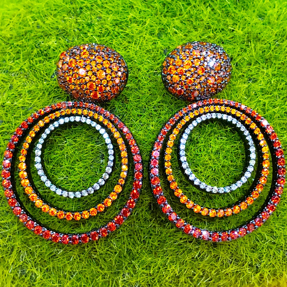 

Missvikki Luxury Gorgeous Orange Round Earrings Shiny Cubic Zircon Drop Earring For Bridal Wedding Party Jewelry High Quality
