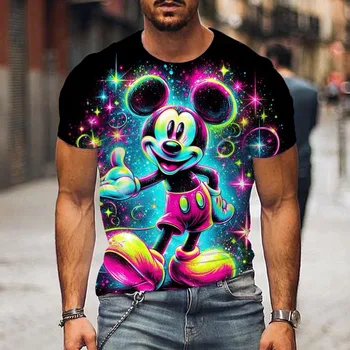 Disney mickey mouse impressão 3d camiseta verão diário solto manga curta crianças masculino topos casuais camisetas unisex roupas vestuário