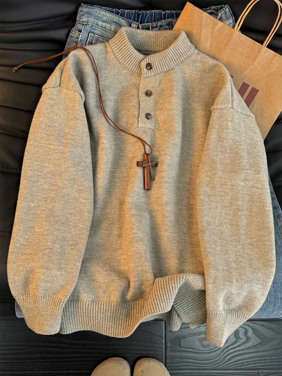 

Мужской вязаный свитер Light ey с воротником Хенли, базовый слой, внутренняя одежда Cleanfit, осенне-зимняя модная одежда