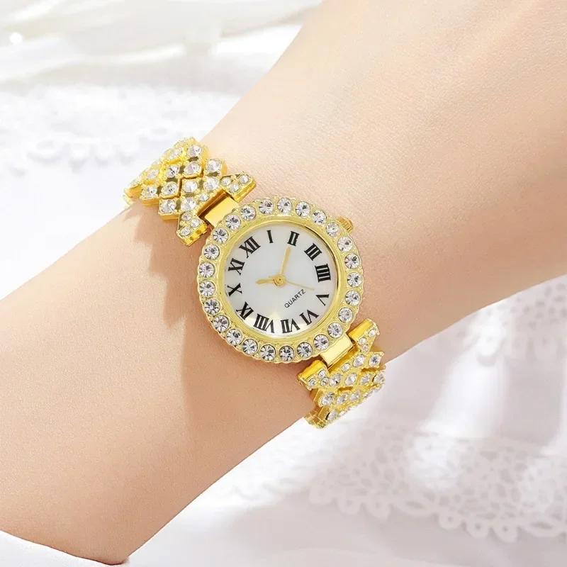 Luxury Fashion Watch Bracelet Set Rhinestone Gifts Reloj Full Crystal 5Pcs Watches Set for Women Diamond Women\'s Bracelet Watch