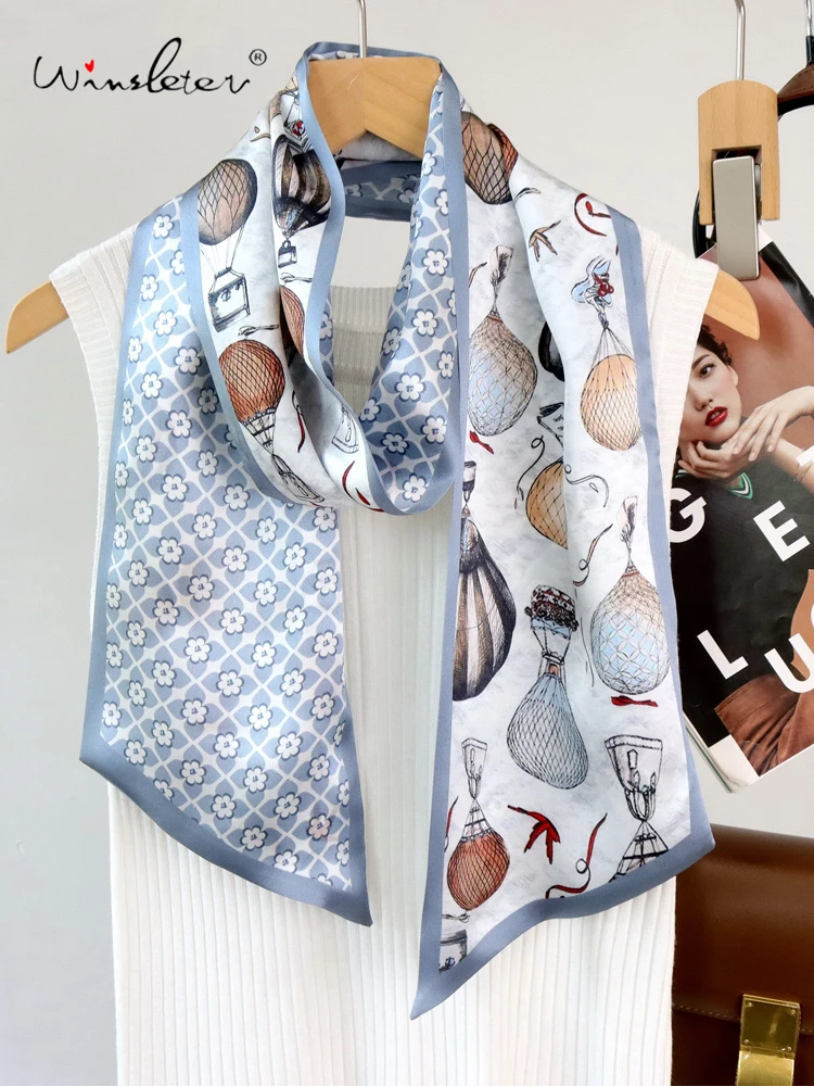 

Winsleter-Women 100%Real Silk Elegant Long Scarf, 150*16CM Print, Mom Gifts Temperament Ribbon Scarves, 2025 Winter New A5N517CC