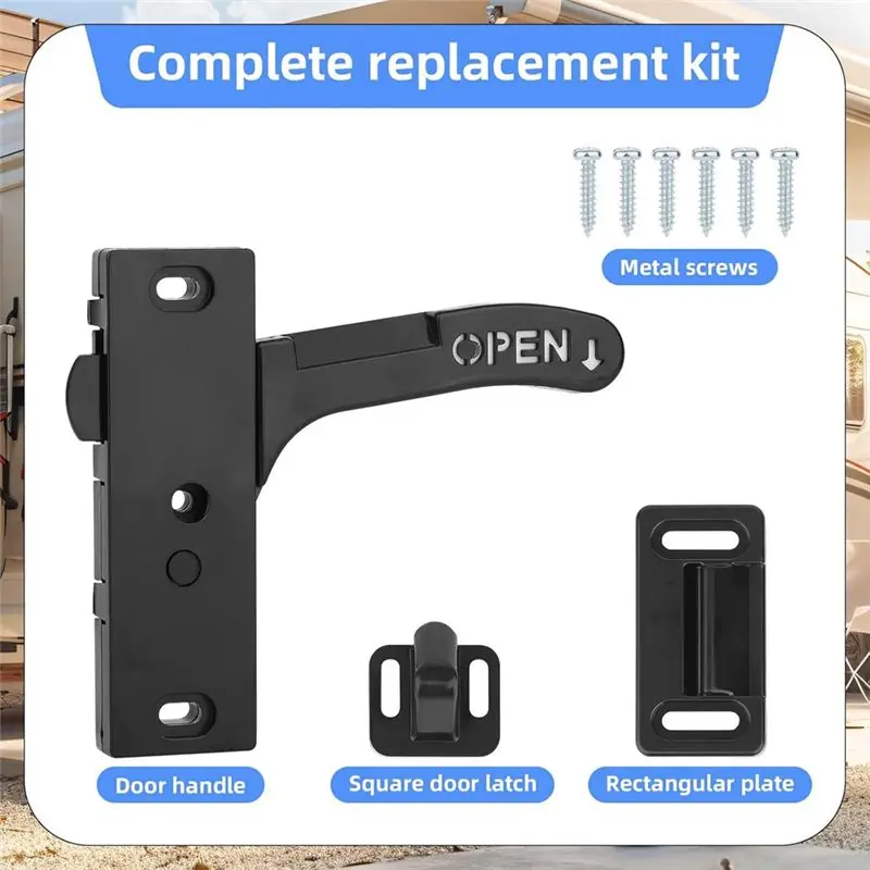 AEE2-Screen Door Latch Replacement Kit, RV Screen Door Handle Latch Closer For Motorhome, RV Camper (Right Hand)