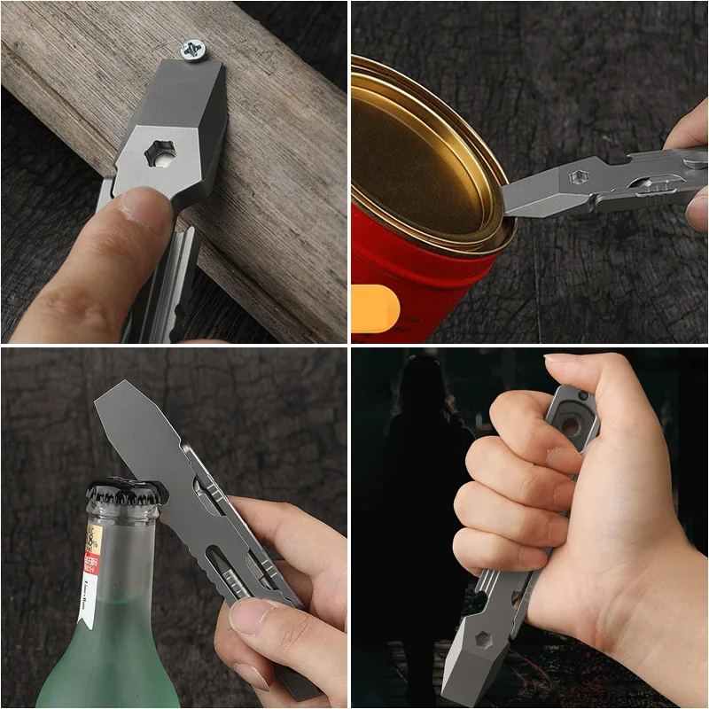 Titanium Alloy Crowbar Multifunctional Bottle Opener Hexagon Wrench Phillips Screwdriver Straight Screwdriver Metal Pen Pry Bar