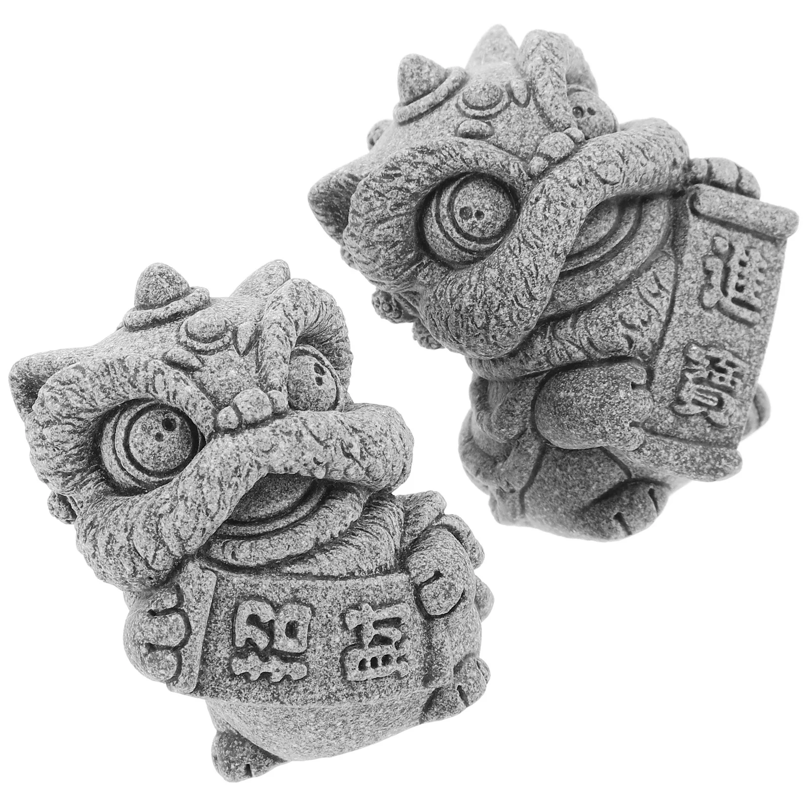 

1 Pair Resin Lion Figurines Small Garden Statues Stone Desktop Ornament Fish Tank Decor Asian Tea Pets Sculpture For Home Office