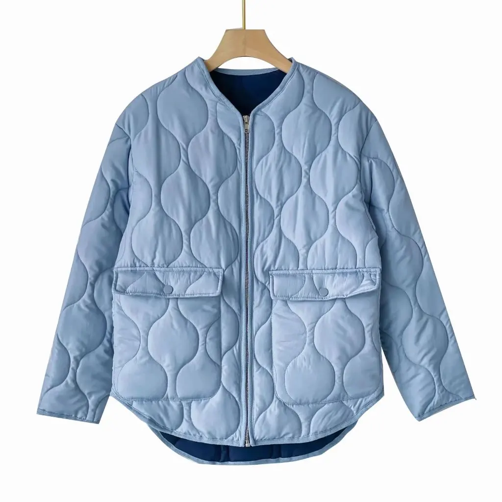

Women's Haze Blue Loose Quilted Cotton Jacket European And American Style New Autumn Winter Coat 07522054406