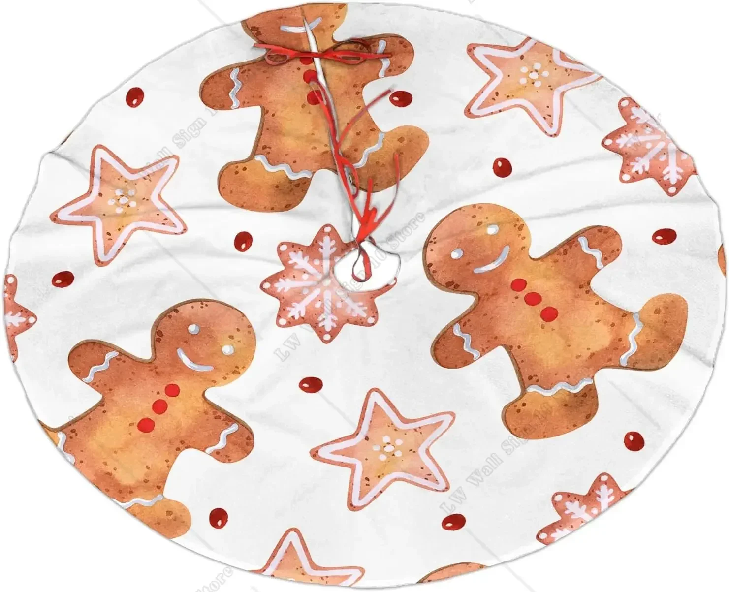 Christmas Gingerbread Christmas Tree Skirt Snowflakes Stars Jelly Beans Fun Brown Tree Skirt Mat for Holiday Home Ornaments