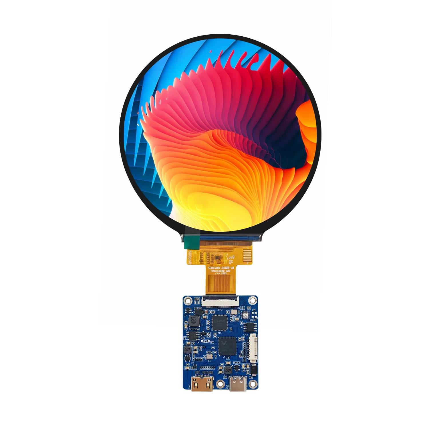 4-inch-circular-tft-lcd-display-module-720x720-ips-screen-mipi-white-led-backlight-jd9365da-30-pins-320nits-and-hdmi-board