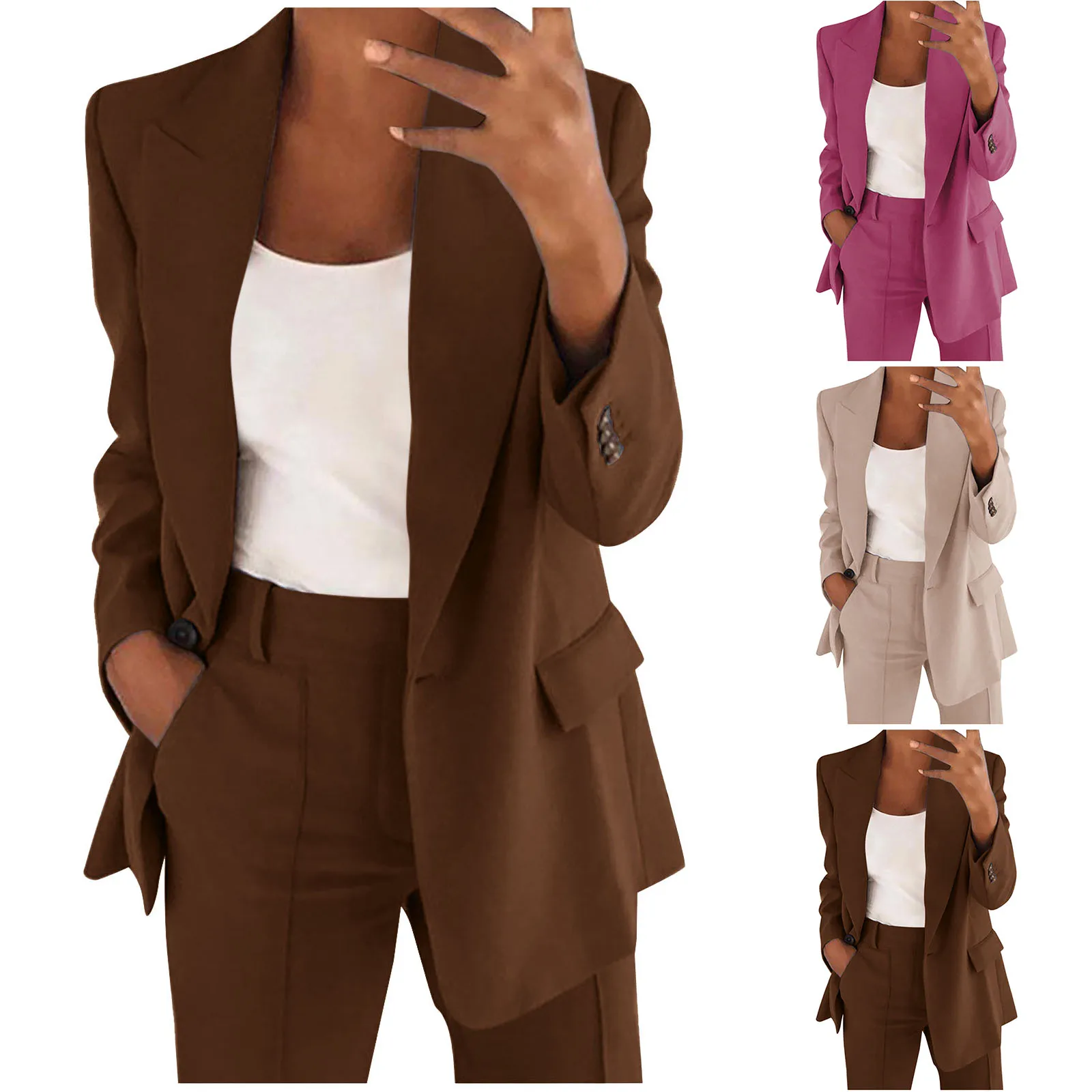 Women\'S Blazer Top Elegant Solid Long Sleeves Jacket Suit Jacket Business Fashion Spring Tracksuit Office Lady Blouse Coat Tops