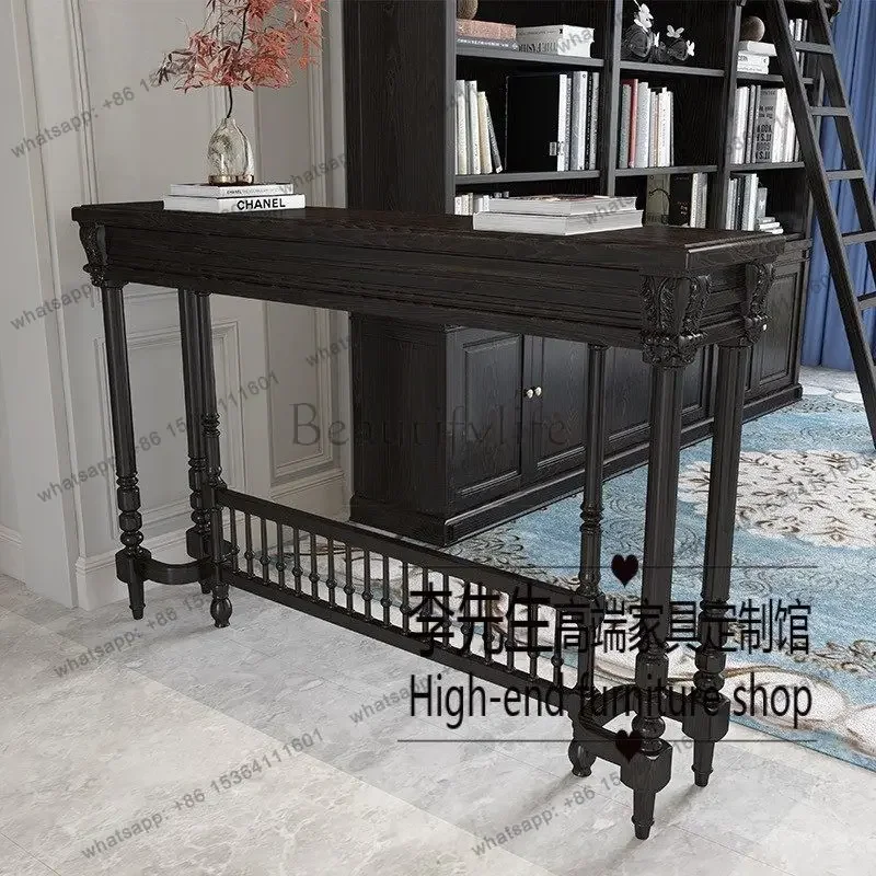 yj57 American solid wood bar foyer entrance table French retro Roman column display stand