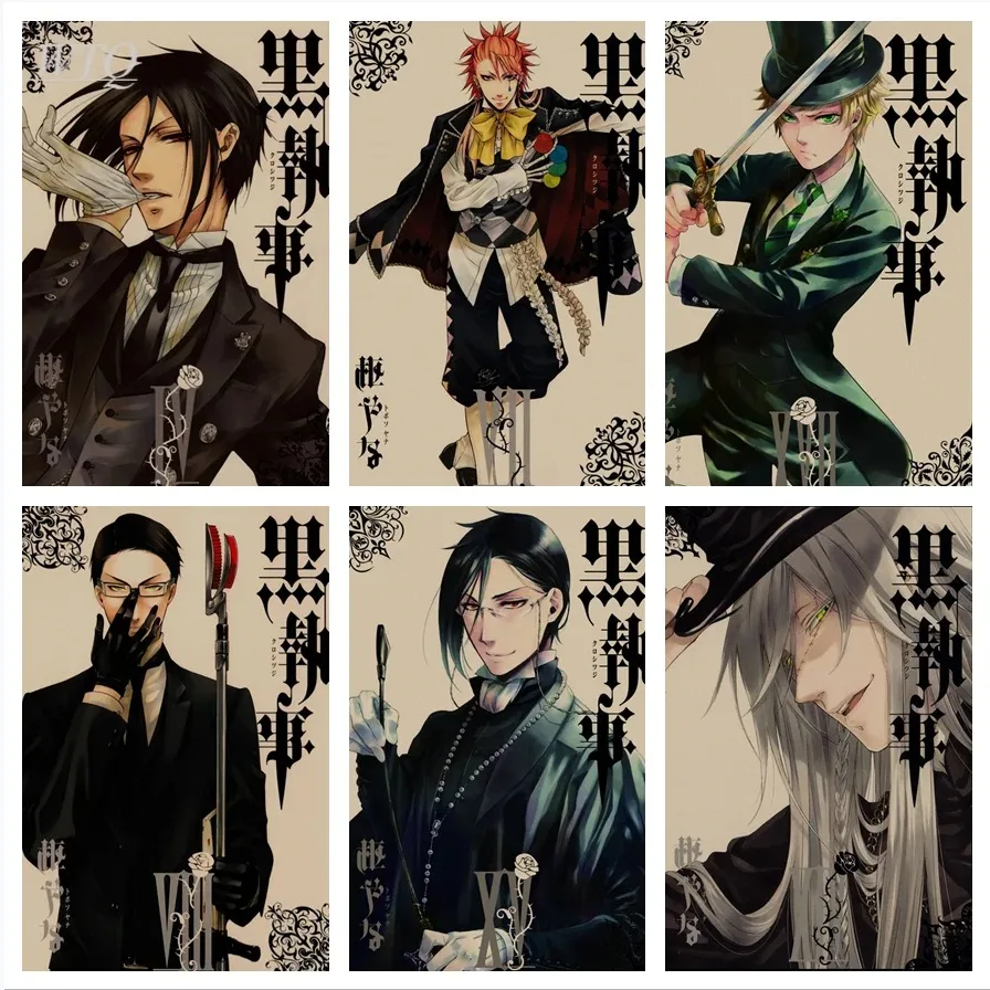 Canvas Painting Japanese Anime Black Butler Sebastian Anime Posters Retro Poster Wall Art Home Decor Photos for Children's Room