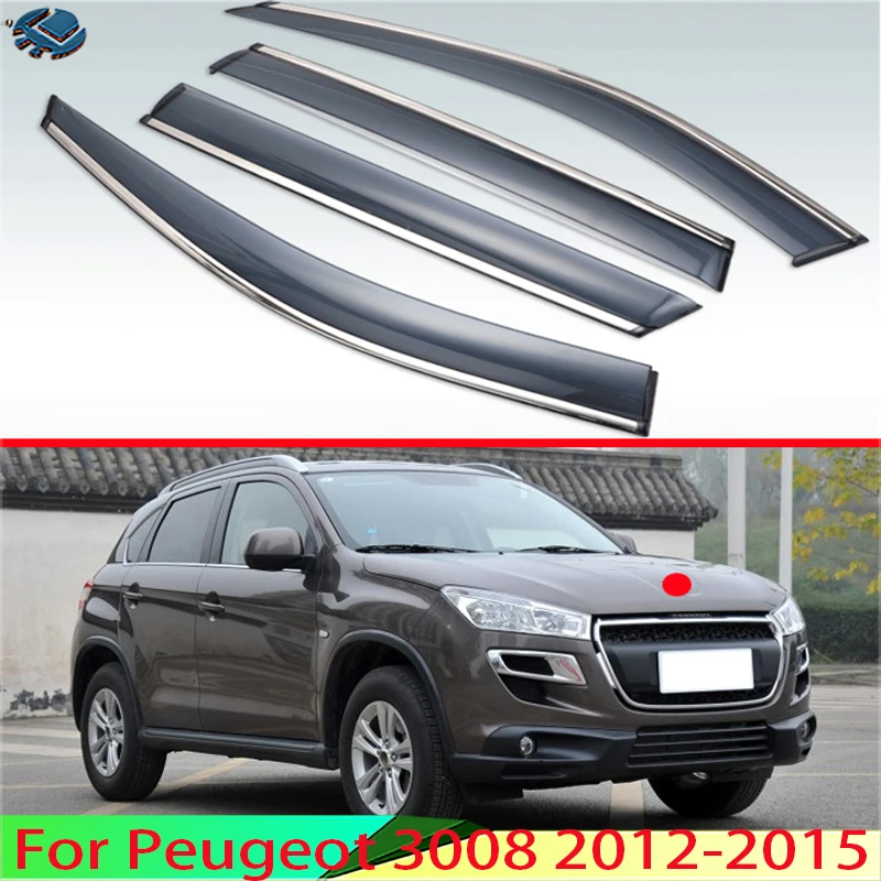 

For Peugeot 3008 2012-2015 Plastic Exterior Visor Vent Shades Window Sun Rain Guard Deflector 4pcs 2013 2014