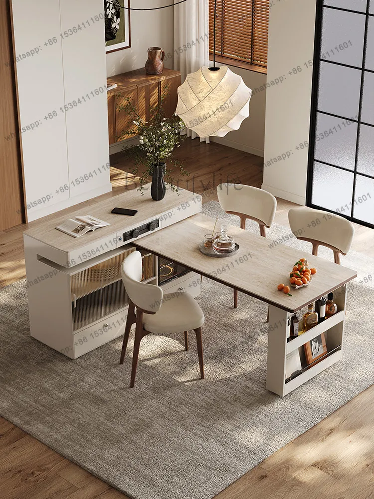 

Home small apartment telescopic high-end island dining table integrated medieval slate dining table