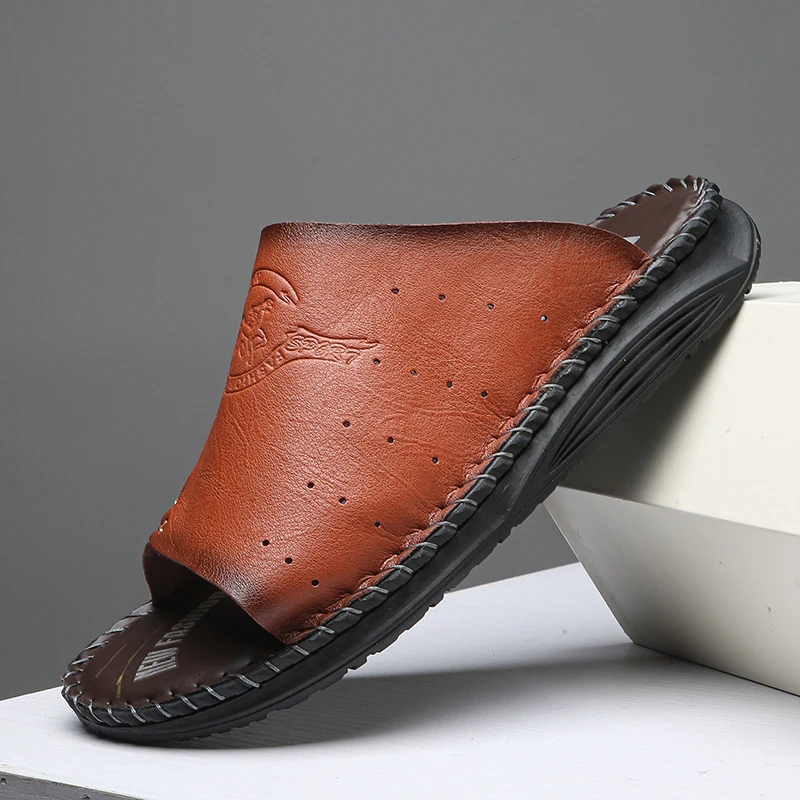 

Sandals men's tide summer new style leather toe cap outdoor leisure sports hollow sandals beach shoes
