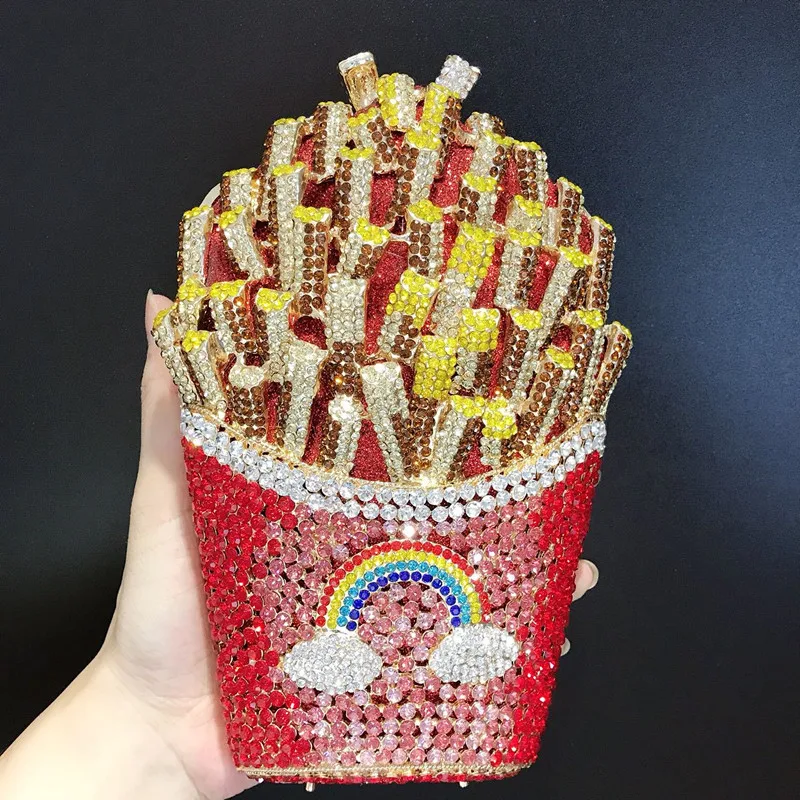 Imagem -04 - Designer Brand French Fries Chips Crystal Clutch para Mulheres Evening Box Bolsa Diamond Wedding Handbag Bridal Purse Day Clutches