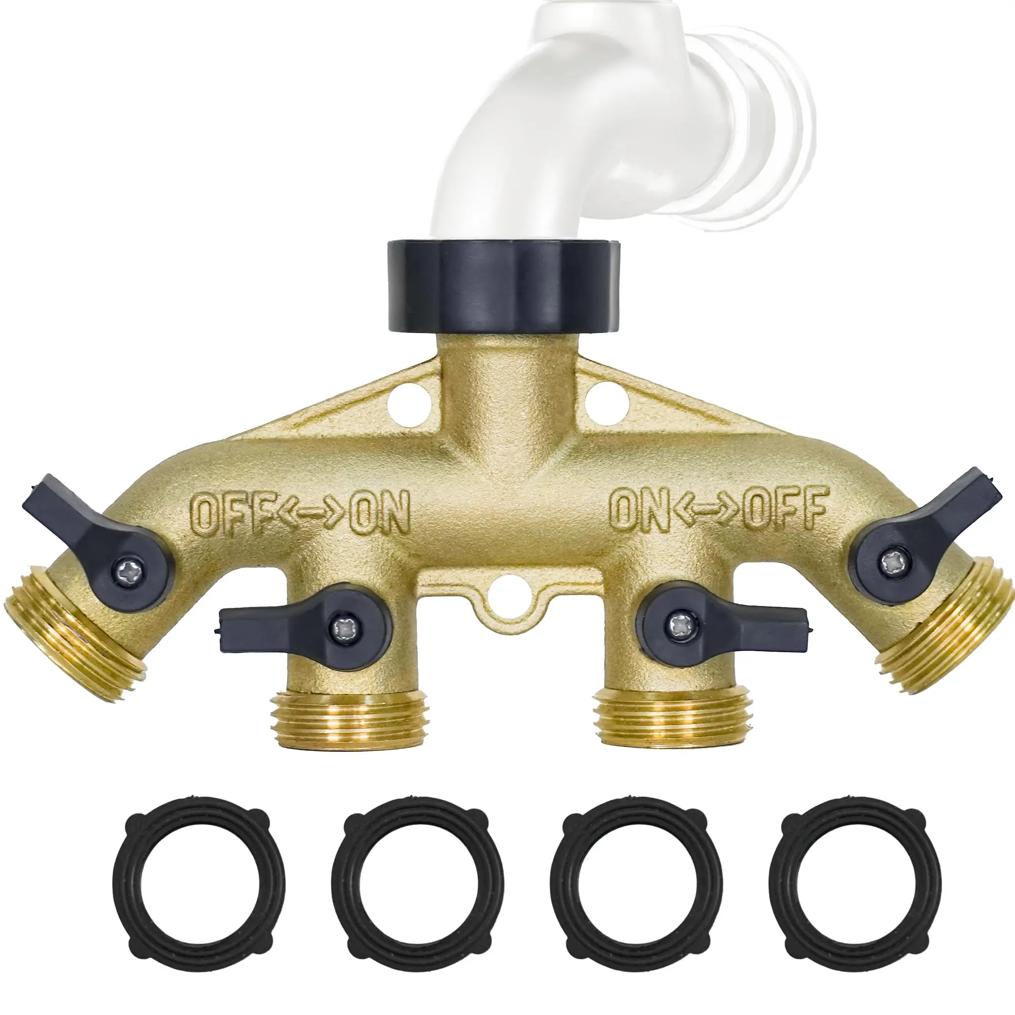 

Diivoo Brass 1/2" Thread Garden Hose Water Splitter 4-Way Garden Tap Irrigation Valve Watering Adjustable Switch Controller