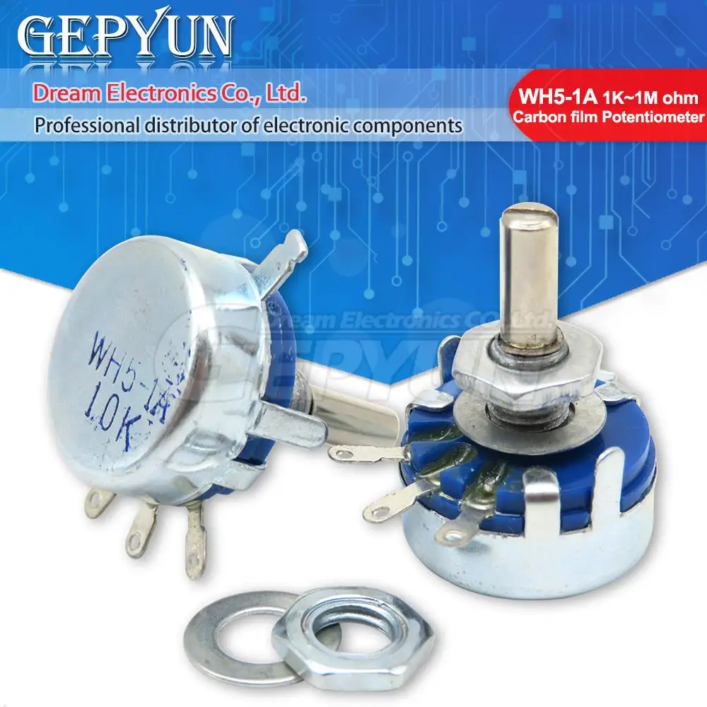 

1 шт. WH5-1A угольный потенциометр 470R 1K 10K 47K 4K7 100K 470K 220K 1K5 22K 1M Ом 3-контактный поворотный конус с круглым валом WH5