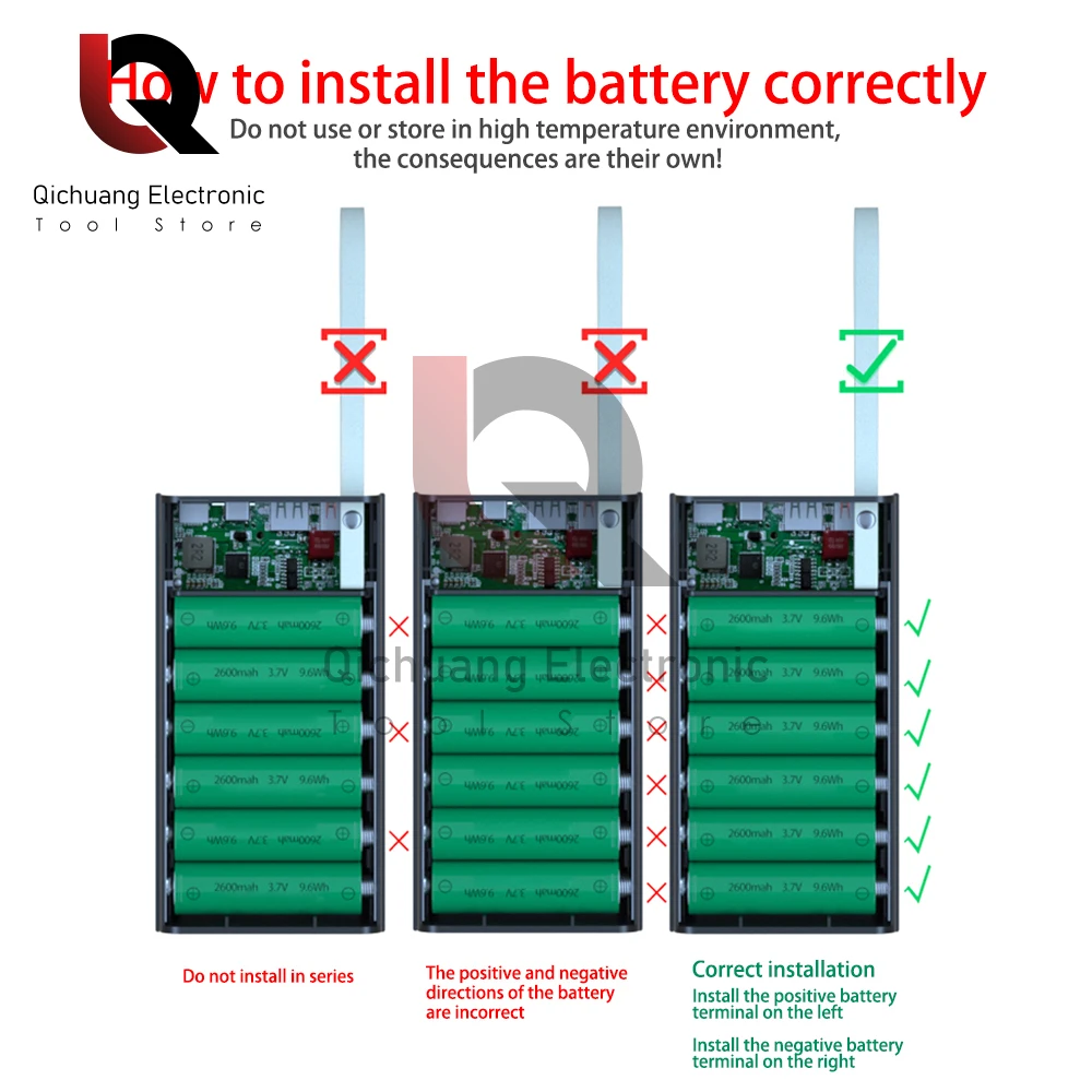 12Pcs 18650 Battery Solderless Power Bank Case DIY Battery Storage Boxes With LED Lights Detachable Push-pull Power Bank Kit