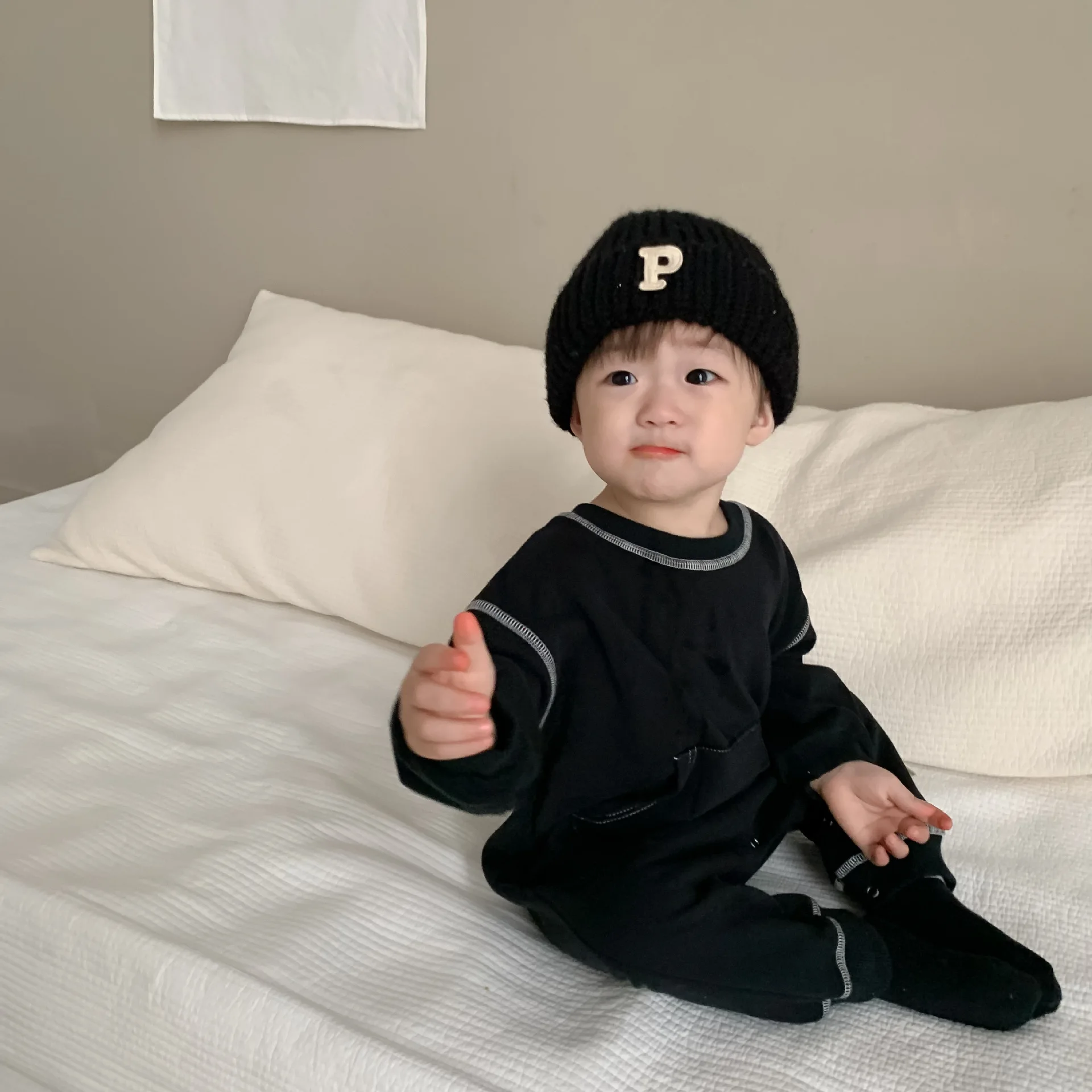 2024 Spring New Baby Long Sleeve Romper Boy Girl Newborn Solid Casual Pocket Jumpsuit Cotton Infant Toddler Loose Clothes 0-24M