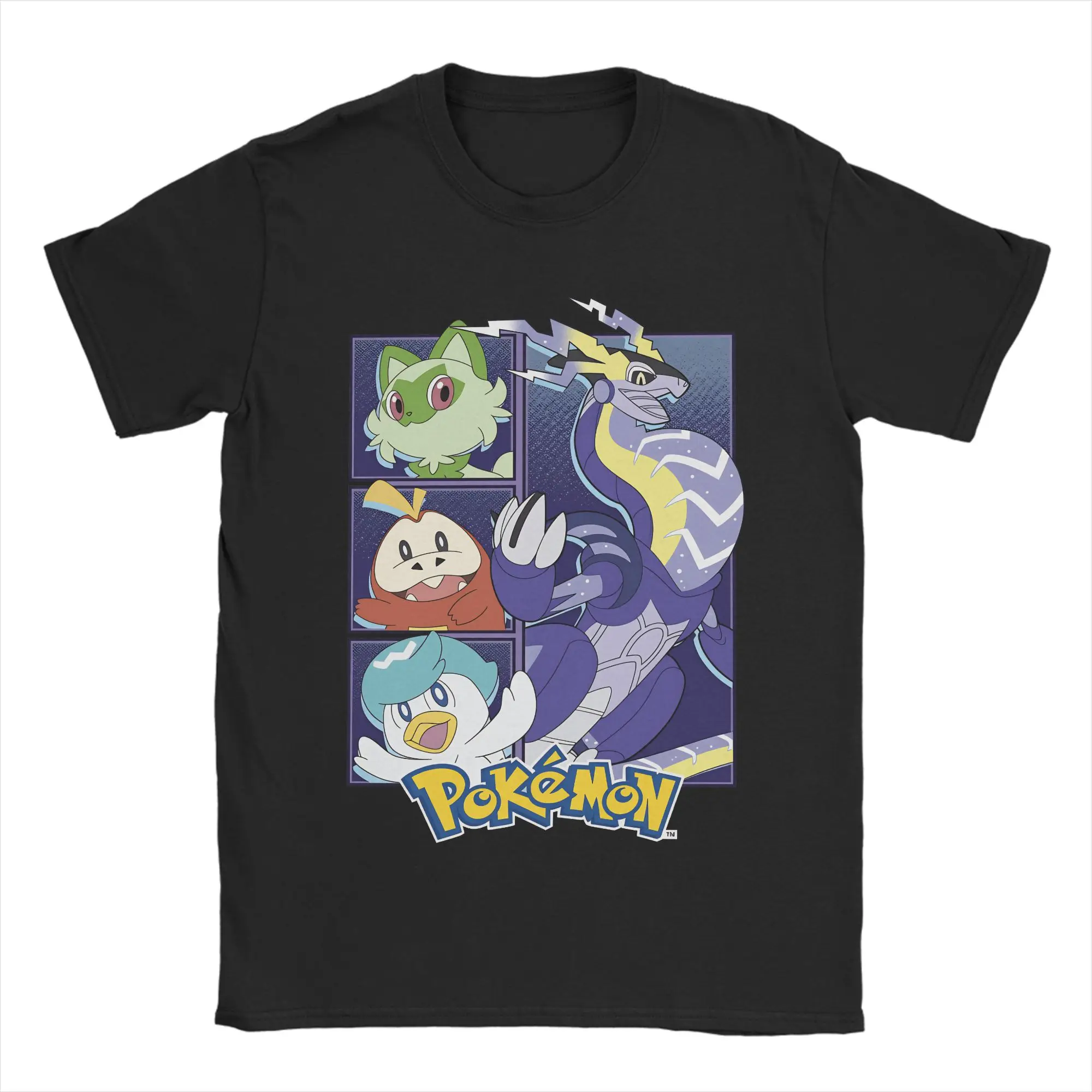 Sommer-Pokémon-Miraidon-Gruppen-Poster, trendige T-Shirts, T-Shirt aus reiner Baumwolle für Paare, tolles Kurzarm-T-Shirt