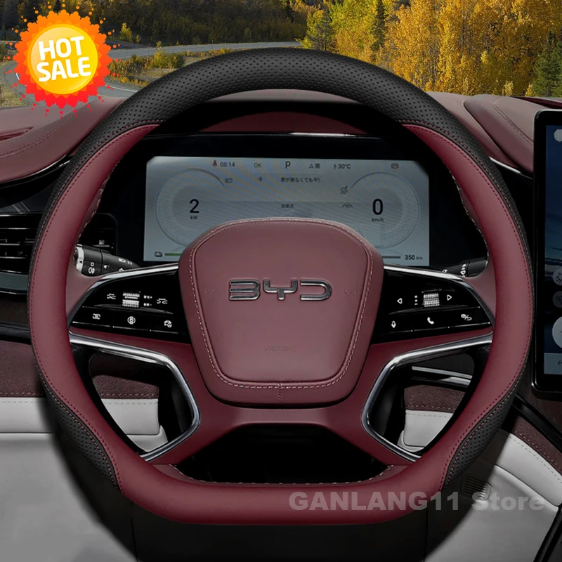 

Leather Car Steering Wheel Cover For BYD Seal Dolphin Surf 2024 2025 Non-slip Auto Steering Wheel BYD Dolphin Accessories