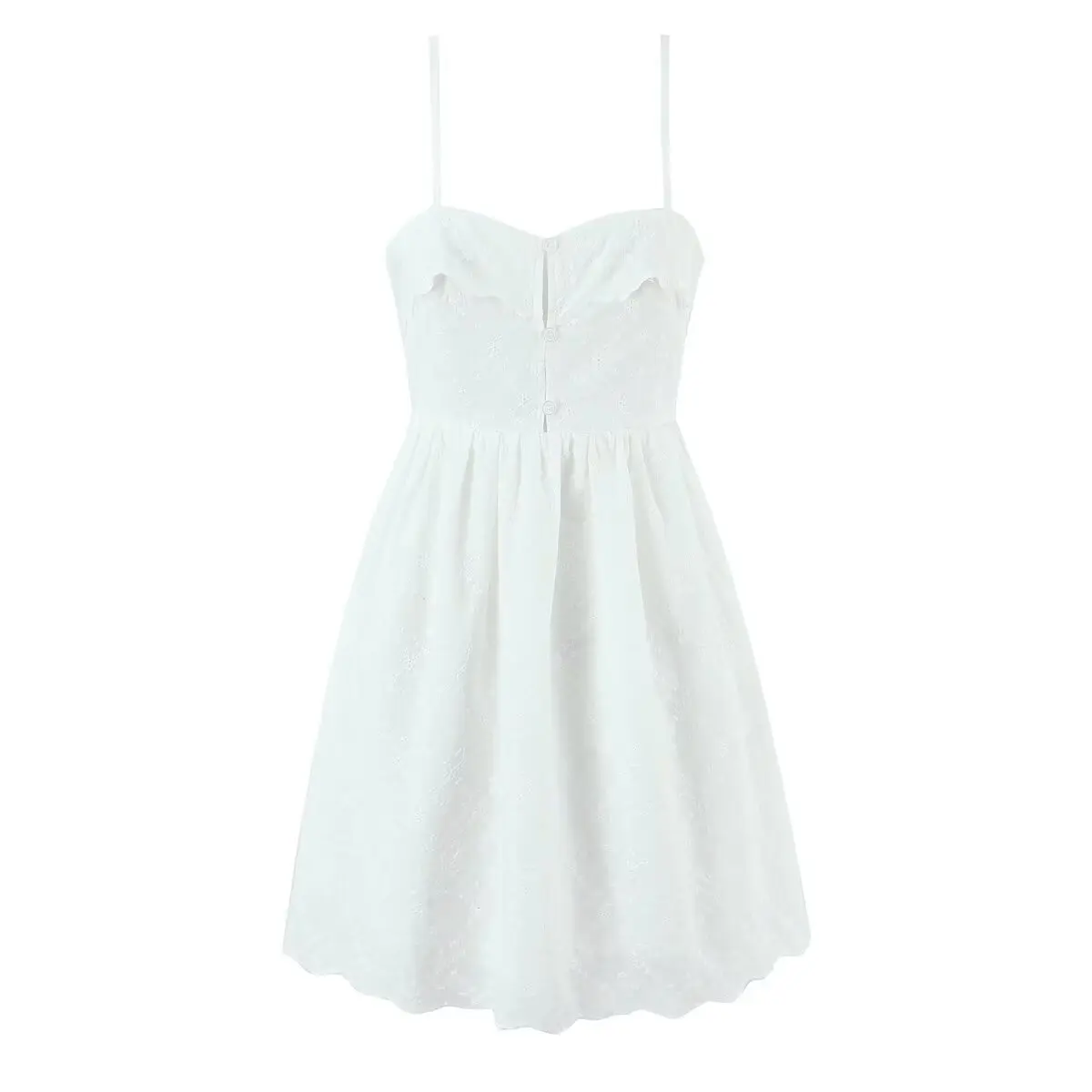 KONDALA Weiß Sexy Spitze Frau Cami Kleid Mode 2025, Aushöhlen Blume Drapierte Rückenfreies Kleid Ärmellose Weibliche Mini Vestidos