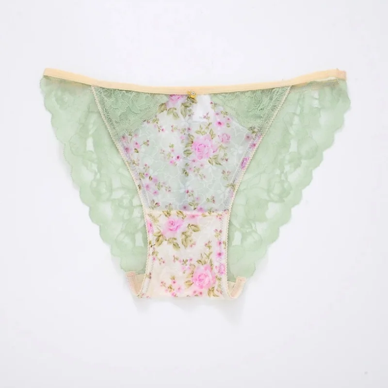 

Sexy Floral Underwear Breathable Lace Mesh Mulberry Silk Inner Crotch Briefs Mid Waist Soft Comfortable Quick Drying Panties