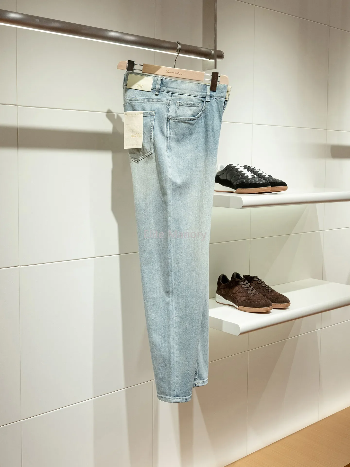 

[12 oz vintage wash] Lyocell linen, light blue loose straight jeans men