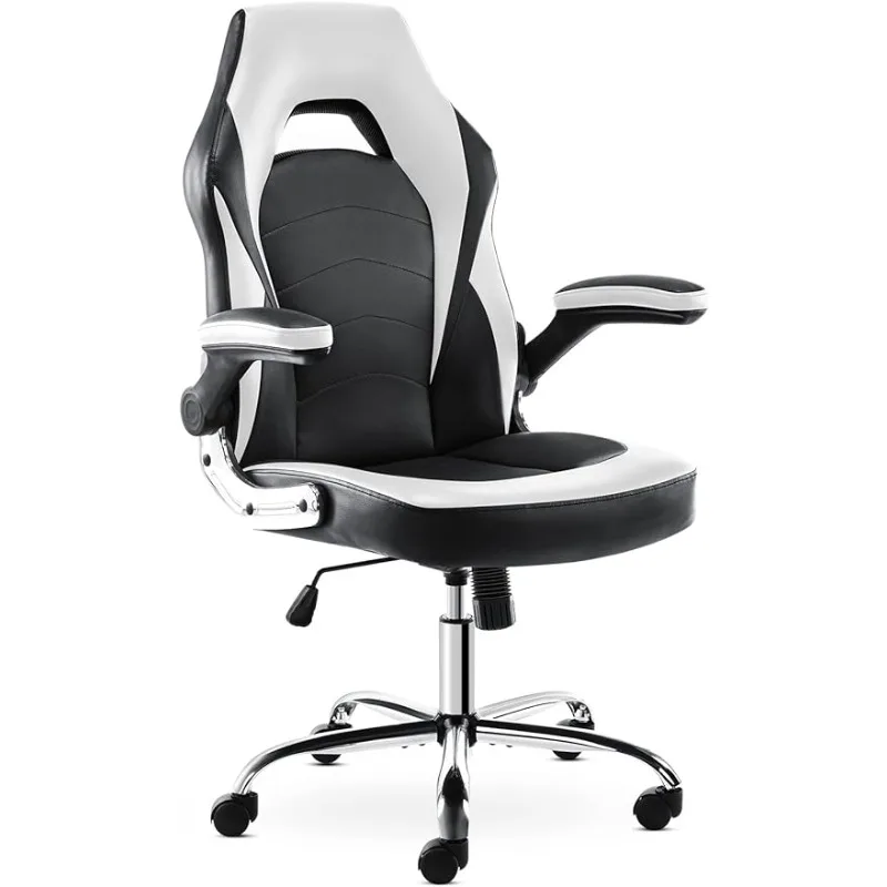 

Gaming Computer Office Ergonomic Desk Chair Armrests Neck Pillow and Built-in Lumbar Adjustment, Black and White