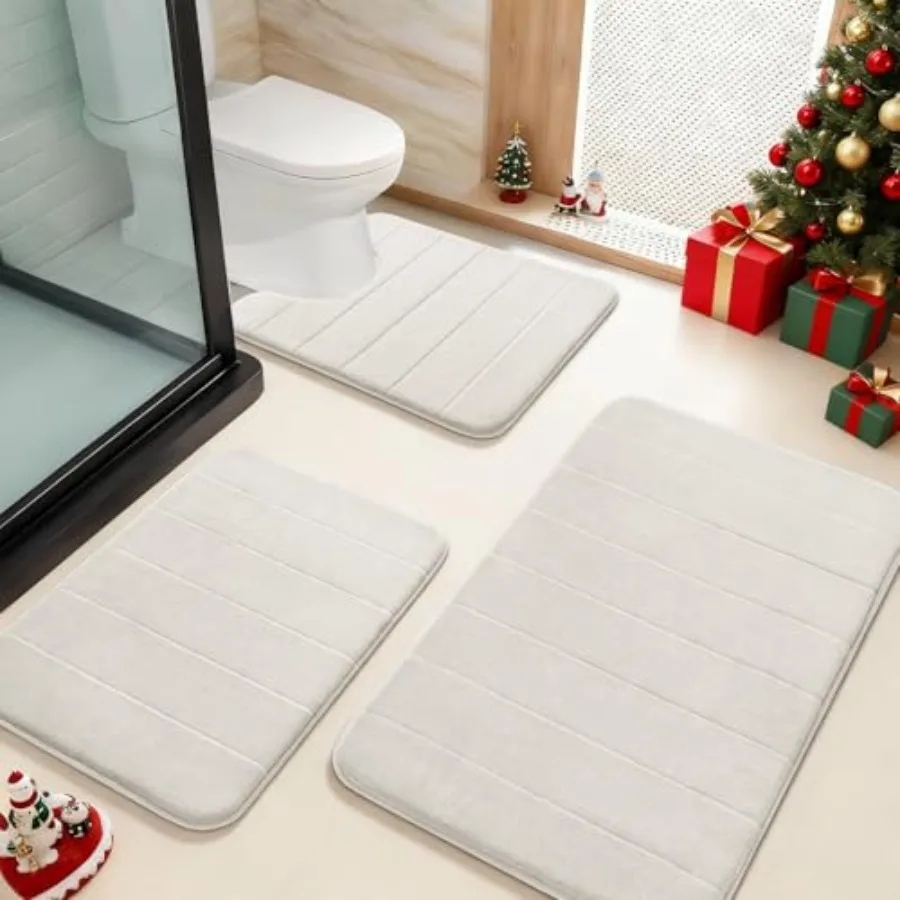 

Yimobra Memory Foam Bath Mat Set 3 Pieces- Super Soft Absorbent Quick Dry Bathroom Rug Sets Machine Washable Non Slip Floor Car