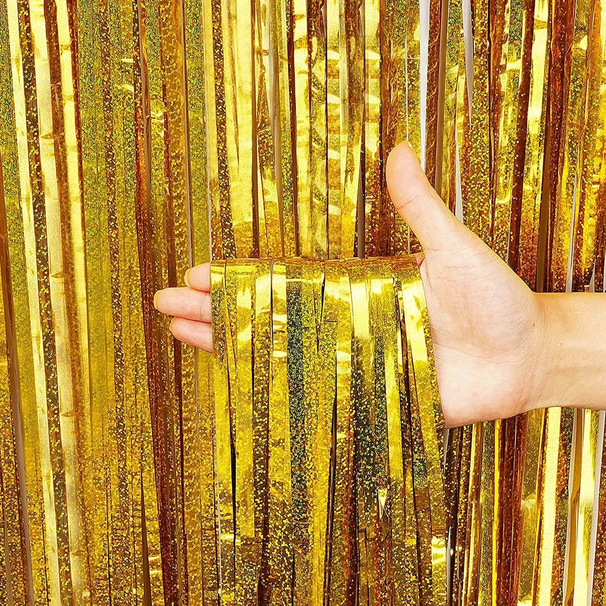 2M Party Backdrop Curtains Glitter Gold Tinsel Fringe Foil Curtains wedding birthday party decoration Adult Anniversary Decor