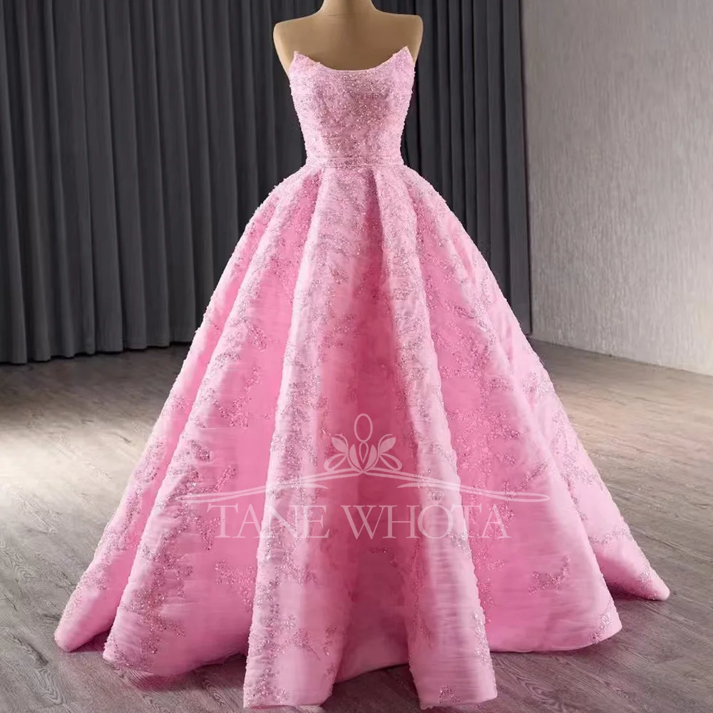 

Розовое вечернее платье без бретелек без рукавов со шнуровкой сзади, расшитое бисером и блестками, настраиваемое, роскошное Abendkleider 2025