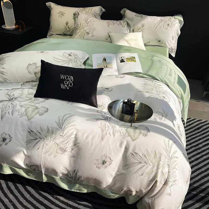 A-class 100 thread Lyocell Tencel 4-piece summer light luxury ice silk bed sheets, duvet covers, cool feeling, naked sleeping be