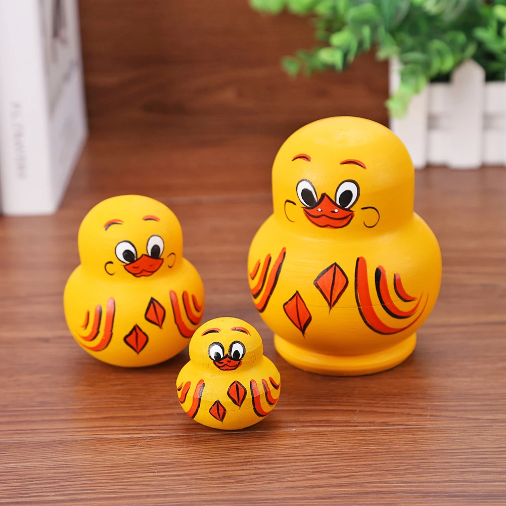 10 Layers Handmade Hand-painted Arts Crafts Wood Russian Babushka Yellow Duck Matryoshka Dolls Toys Handmade Craft