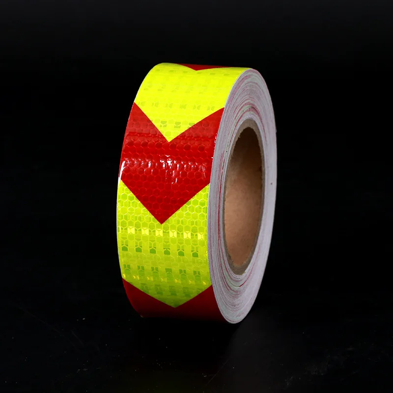 5cmx3m Reflector Adhesive Fluorescent Yellow Red Arrow Reflective Tape Warning Sticker For Road Sign