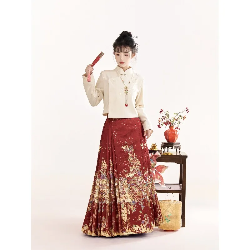 

Double warp shaft craft horse skirt, Ming-made heavy industry Hanfu national style suit
